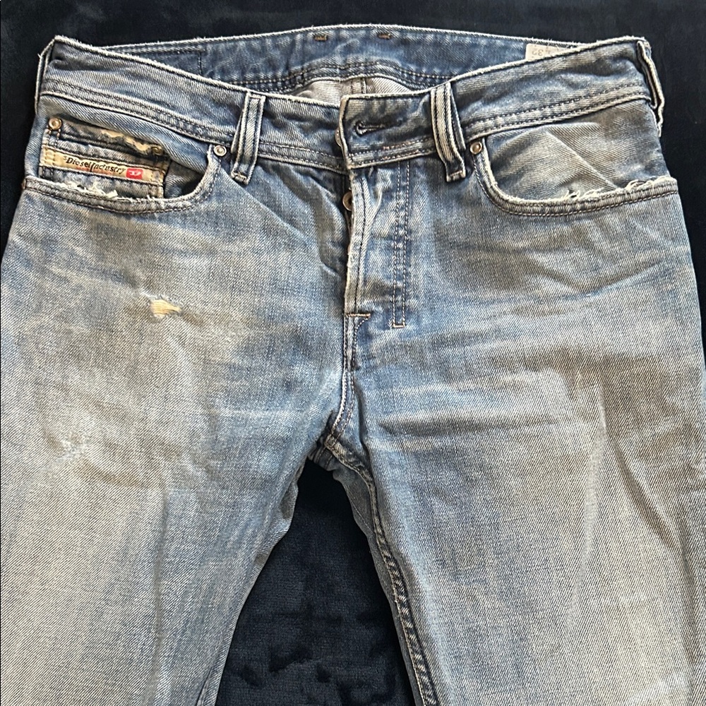 Diesel Men’s Slim Straight Washed Light Blue Jeans